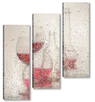 Модульная картина Бутылки с вином за мокрым стеклом.