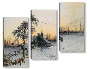 Модульная картина Зимний пейзаж в вечернем свете