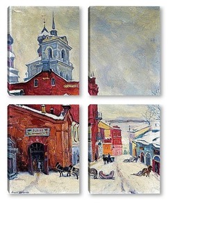 Модульная картина Российская улица зимой