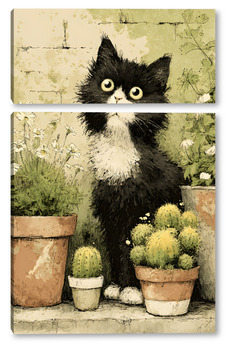 Модульная картина Кот и кактусы
