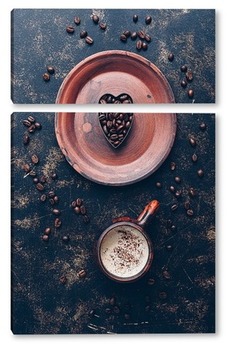 Модульная картина Чашка кофе и сердце из кофейных зерен