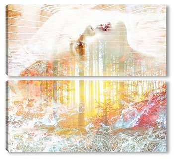Модульная картина Девушка и лесной закат