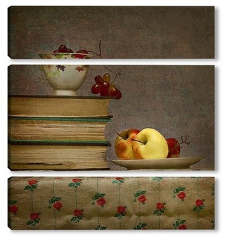 Модульная картина книги и фрукты