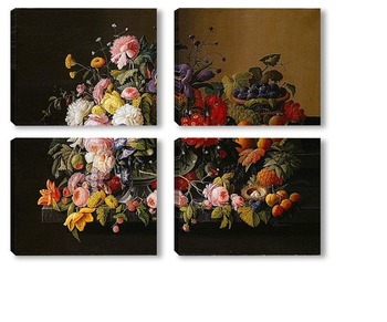 Модульная картина Натюрморт, Цветы и Фрукты