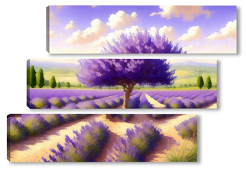 Модульная картина Дерево в лавандовом поле