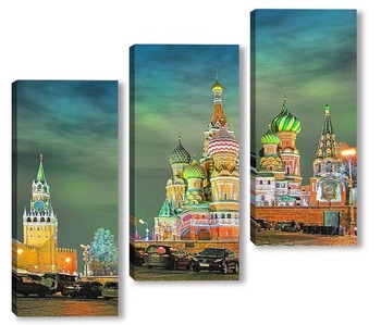 Модульная картина Спасская башня и храм Василия Блаженного.