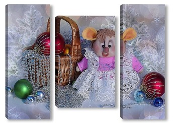  Новогоднее фото с куклой  Снегурочкой и елочными шарами