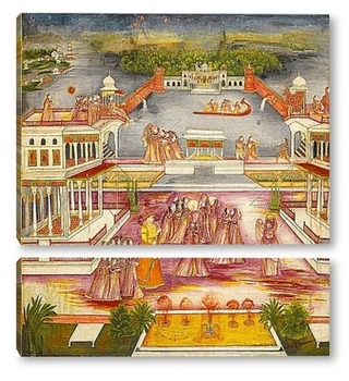 Модульная картина Асаф аль-Даула, Наваб Ауда, празднование весеннего праздника Холи