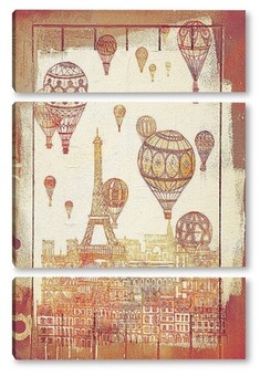 Модульная картина Париж с воздушными шарами