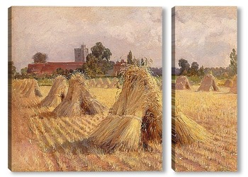 Модульная картина Стоги пшеницы около церкви Брей