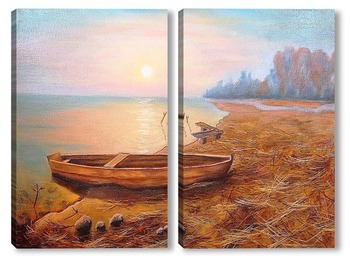 Модульная картина Картина маслом. Рассвет на озере. Холст 40х60