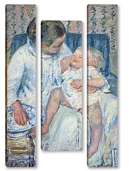 Модульная картина Мать собирается мыть ее сонного ребенка