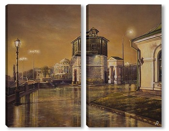 Модульная картина Вечерний Екатеринбург, вид на Водонапорную башню