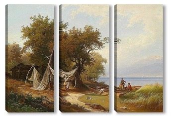 Модульная картина Семья Рыбака на Берегу Женевского Озера