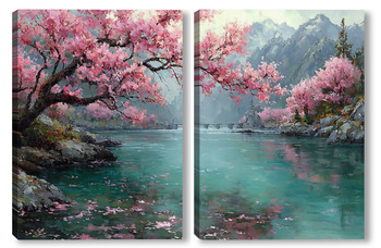 Модульная картина Сакура над водой