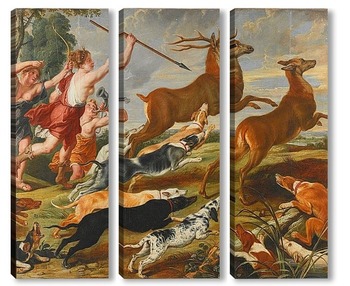 Модульная картина Богиня Диана и ее нимфы охотятся на оленей