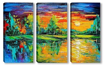 Модульная картина Закат в лесу