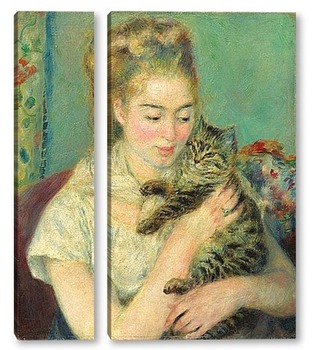 Модульная картина Женщина с кошкой
