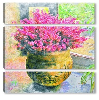 Модульная картина Цветы в керамической декоративной вазе.