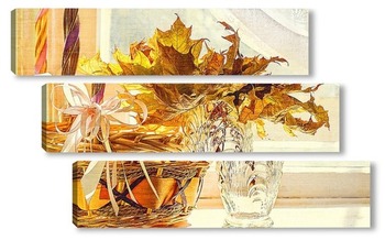 Модульная картина Осенний натюрморт с кленовыми листьями