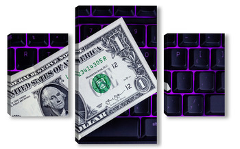 Модульная картина доллар на черной клавиатуре