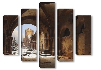 Модульная картина Вид церкви, руины,зимний период