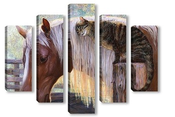 Модульная картина Кот и конь