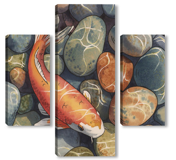 Модульная картина Акварель "Кои карп"