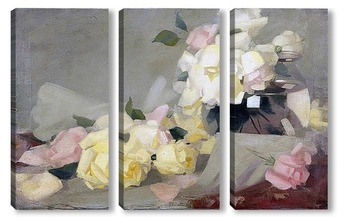 Модульная картина Лимонные розы в стеклянной вазе 