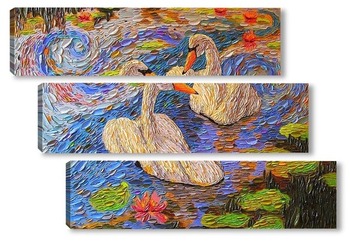 Модульная картина Лебеди на пруду