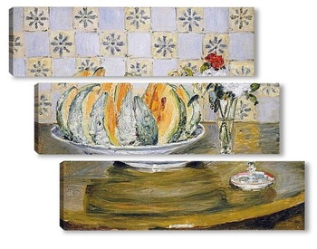 Модульная картина Натюрморт с дыней и вазой с цветами
