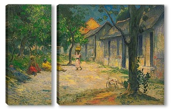 Модульная картина Деревня в Мартиника (женщины и козы в деревне)