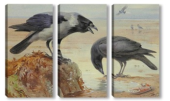 Модульная картина Серая ворона и ворон