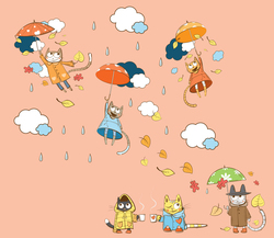    Летящие котики с зонтиками